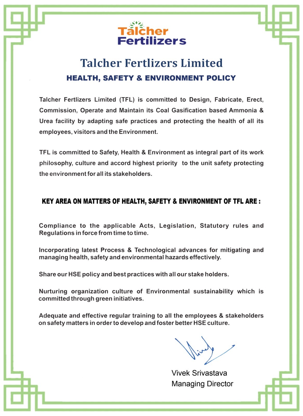 Health, Safety and Environment